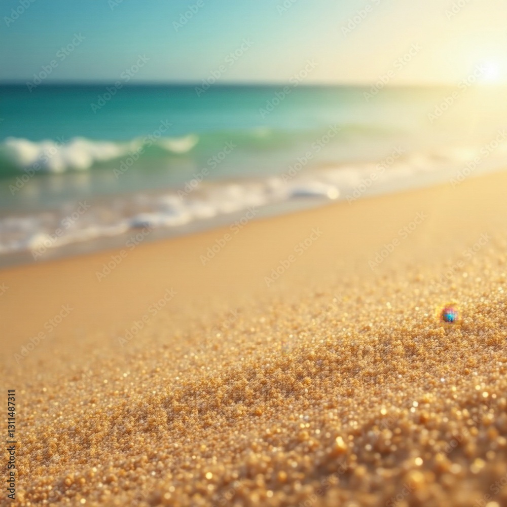 Warm, fine sand shimmering under bright summer sun, sun, glare Warm, fine sand shimmering under bright summer sun, sun, glare