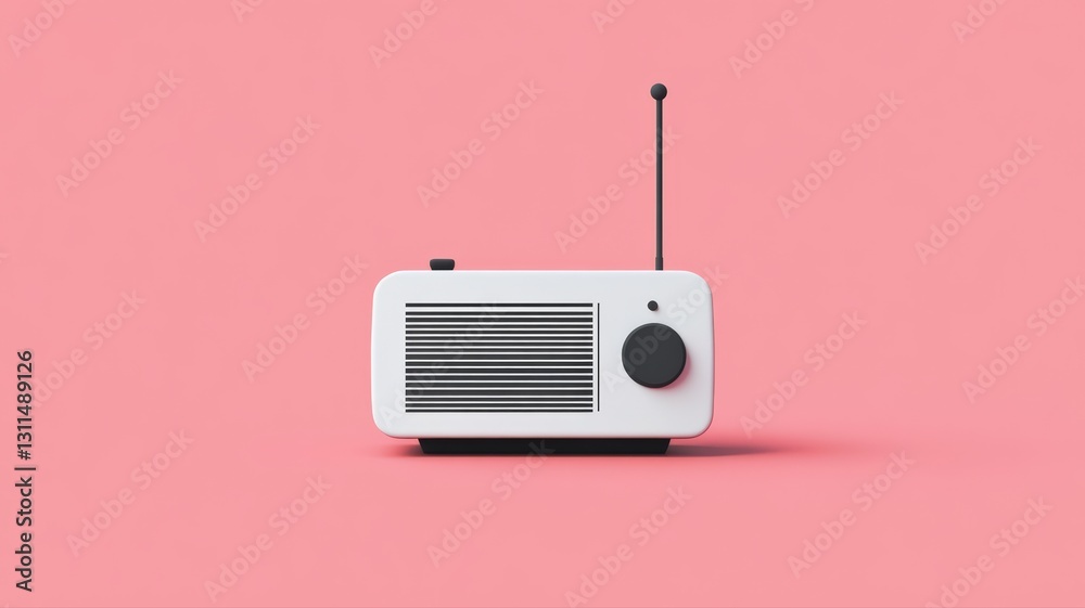 Minimalist Radio Illustration on Pink Background A Retro and Modern Blend. Minimalist Radio Illustration on Pink Background A Retro and Modern Blend.