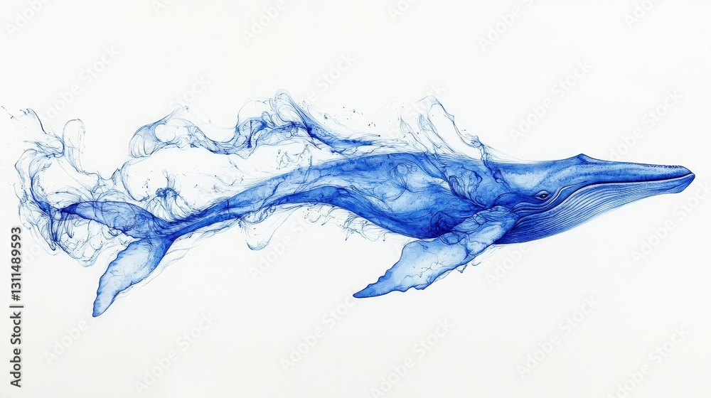 A mesmerizing watercolor illustration of a blue whale, capturing its graceful movement with detailed, intricate strokes. The vibrant blues and dynamic lines bring the majestic creature to life A mesmerizing watercolor illustration of a blue whale, capturing its graceful movement with detailed, intricate strokes. The vibrant blues and dynamic lines bring the majestic creature to life