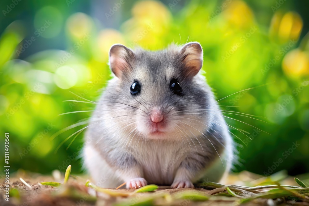 Capture the captivating charm of a gray hamster in this adorable panoramic pet portrait. Capture the captivating charm of a gray hamster in this adorable panoramic pet portrait.