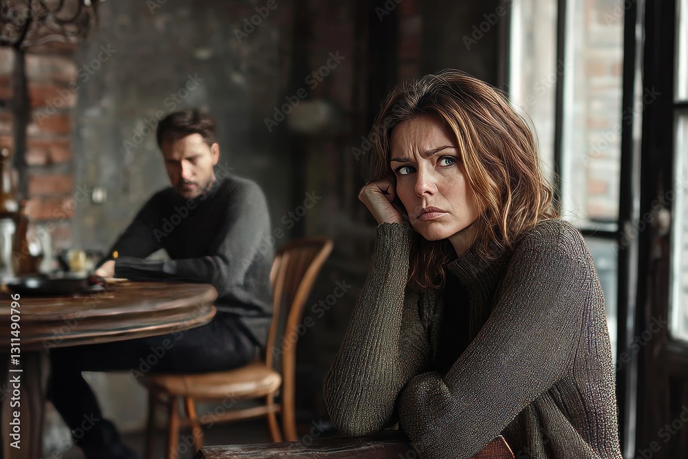 Upset Woman Ignoring Man Relationship Problems Sad Couple dark angry tense table ignore wooden Upset Woman Ignoring Man Relationship Problems Sad Couple dark angry tense table ignore wooden