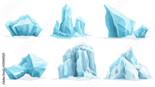 Iceberg realistic glacier clipart icons set with glaciers and ice pieces vector illustration isolated on a white background