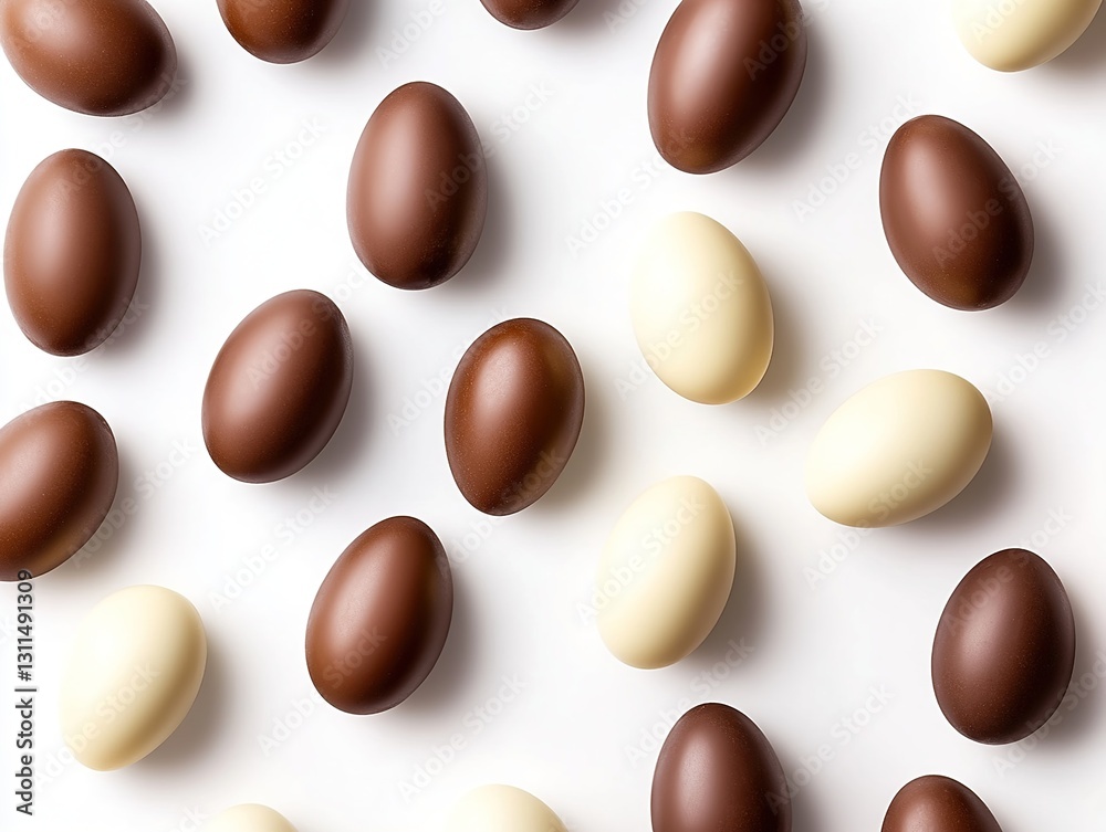 Elegant chocolate Easter eggs pattern. Dark and white chocolate contrast. Minimalist chocolate egg composition. Luxury Chocolate eggs for greeting cards, posters, social media and prints Elegant chocolate Easter eggs pattern. Dark and white chocolate contrast. Minimalist chocolate egg composition. Luxury Chocolate eggs for greeting cards, posters, social media and prints