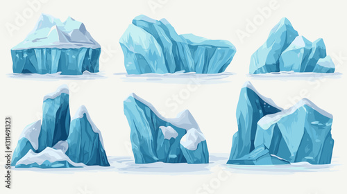 Iceberg realistic glacier clipart icons set with glaciers and ice pieces vector illustration isolated on a white background