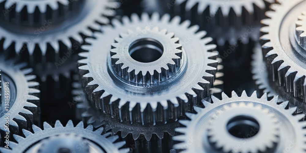 maintenance technical efficiency process concept. Close-up of metallic gears interlocked in a mechanical arrangement. maintenance technical efficiency process concept. Close-up of metallic gears interlocked in a mechanical arrangement.