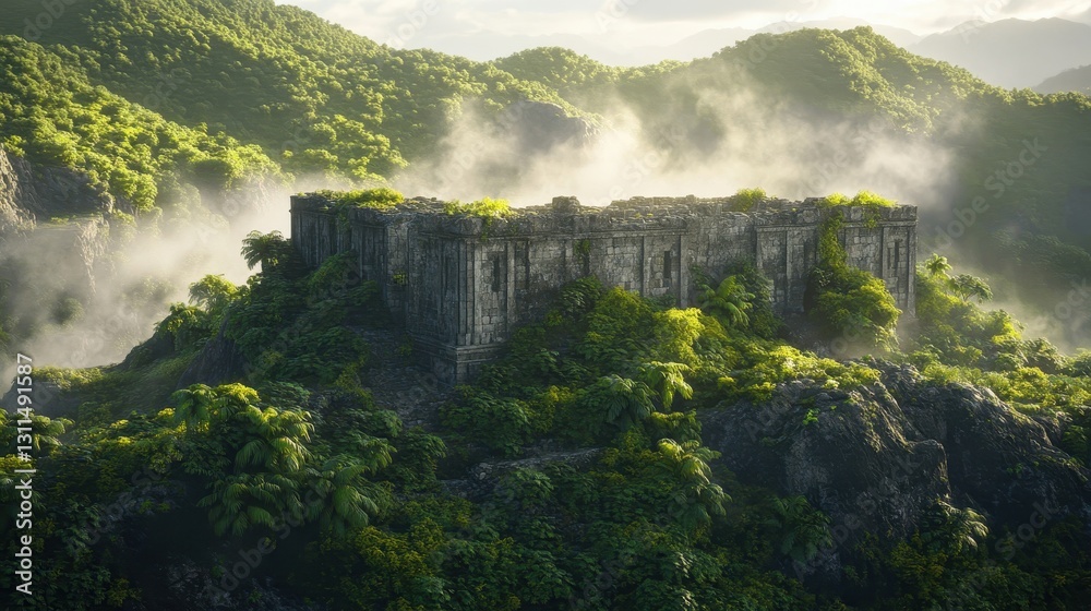 Fototapeta premium Ancient Stone Fortress in Lush Jungle 