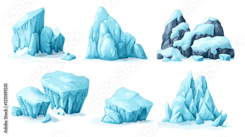 Iceberg realistic glacier clipart icons set with glaciers and ice pieces vector illustration isolated on a white background