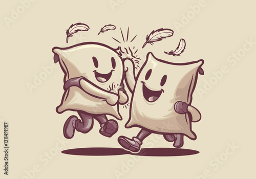 International Pillow Fight Day Vector Illustration | Fun Pillow Battle, T-Shirt Design, Poster, Sticker, Social Media Post, Print Card, Animated GIF | Solid Colors, No Gradients
