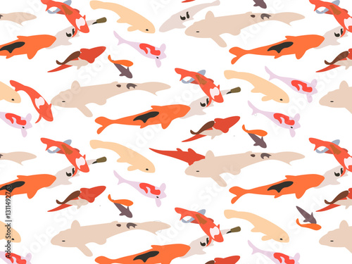 seamless pattern multicolored catfish on a white background