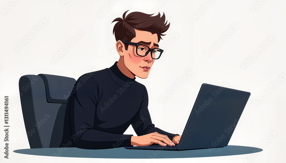 Focused man working on laptop at desk, productivity concept Focused man working on laptop at desk, productivity concept