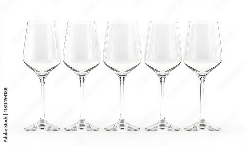 A Stunning Row of Elegant Wine Glasses Set Against a Crisp White Background, Ideal for Product Display and Marketing Purposes, Showcasing Sophistication and Style in Beverage Presentation. A Stunning Row of Elegant Wine Glasses Set Against a Crisp White Background, Ideal for Product Display and Marketing Purposes, Showcasing Sophistication and Style in Beverage Presentation.