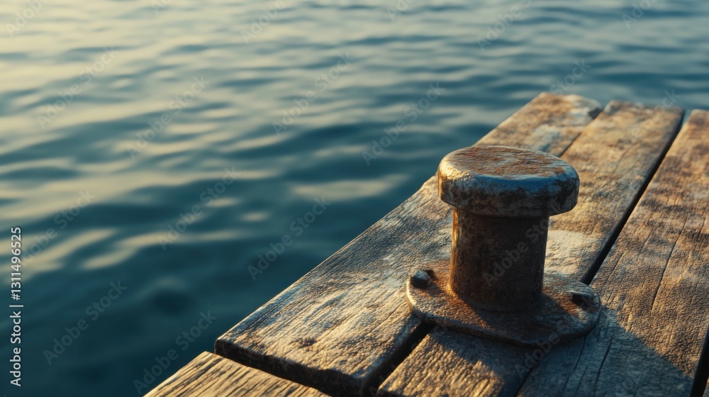 Obraz premium Dock Cleat. Rustic Boat Dock Cleat on the Sea Bridge in Summer Landscape