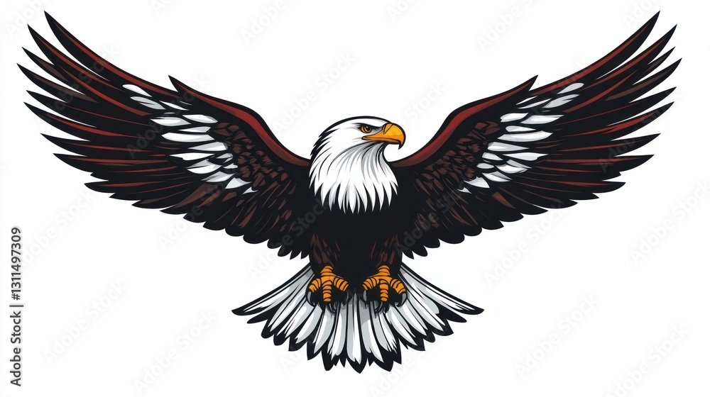 Obraz premium Majestic bald eagle in flight, vector illustration, for use in designs, background art