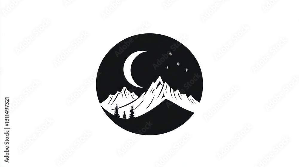 Obraz premium Night mountainscape, crescent moon, stars; nature design (1)