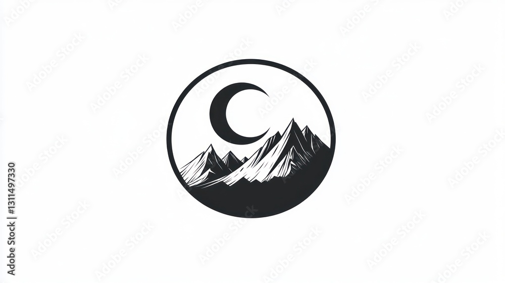 Crescent moon over mountains; nature, landscape design Crescent moon over mountains; nature, landscape design