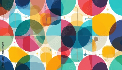 A Vibrant Celebration Of Unity And Diversity, Shown Through Overlapping Translucent Circles In Joyful Hues And Subtle Lines