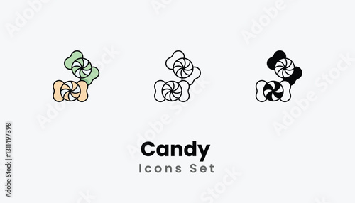 Candy  Icons thin line and glyph vector icon stock illustration