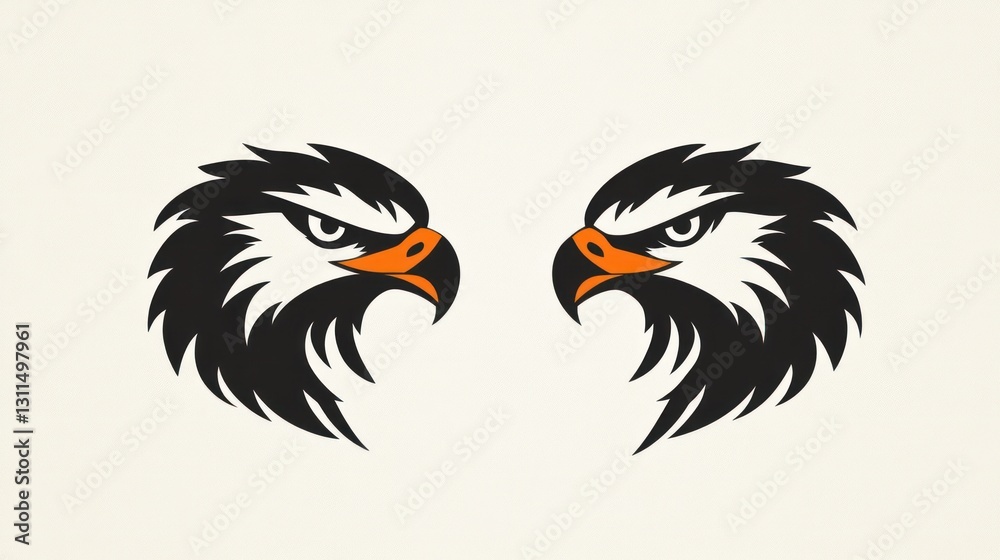 Obraz premium Two eagle heads facing opposite directions