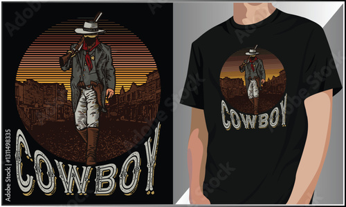 PrintCowboy T-Shirt Design, Rodeo Western Southern Cowboy Riding Design, Rodeo Cowboy Illustration, Cowboy Vintage Retro Vector Illustration.