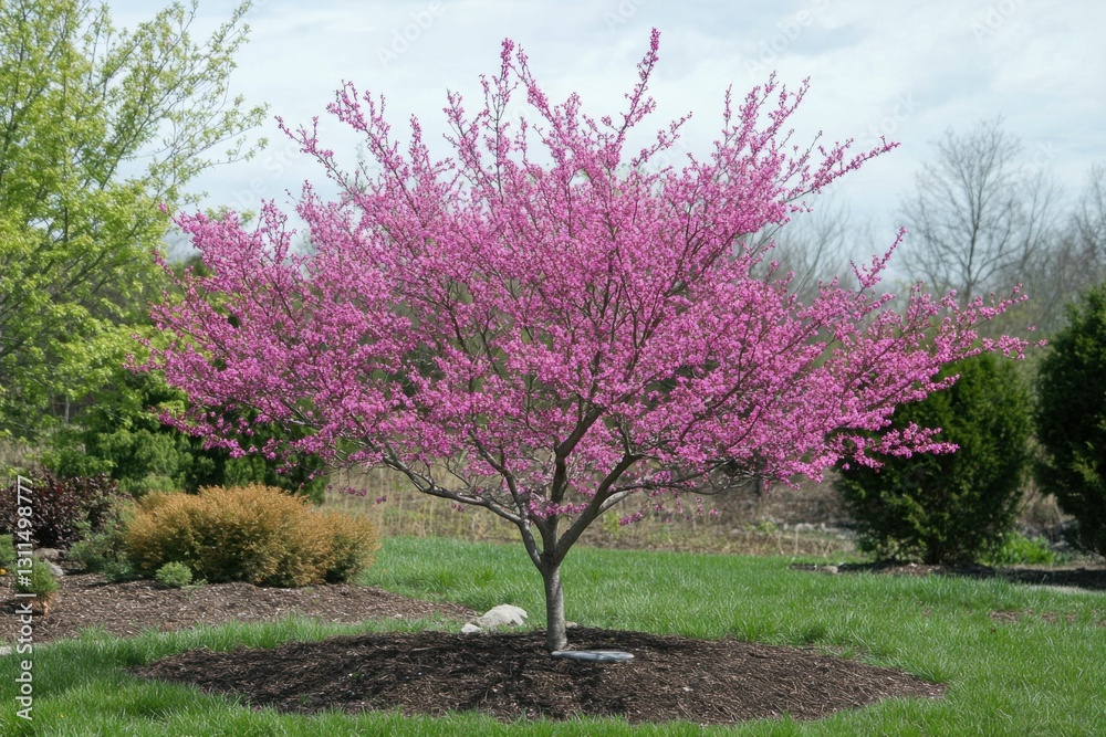 Eastern Redbud Tree Blooming with Pink Flowers in Spring Garden Eastern Redbud Tree Blooming with Pink Flowers in Spring Garden