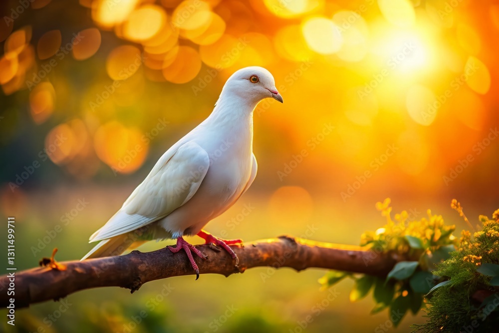 Serene White Dove at Golden Hour: Miniature Tilt-Shift Photography Serene White Dove at Golden Hour: Miniature Tilt-Shift Photography