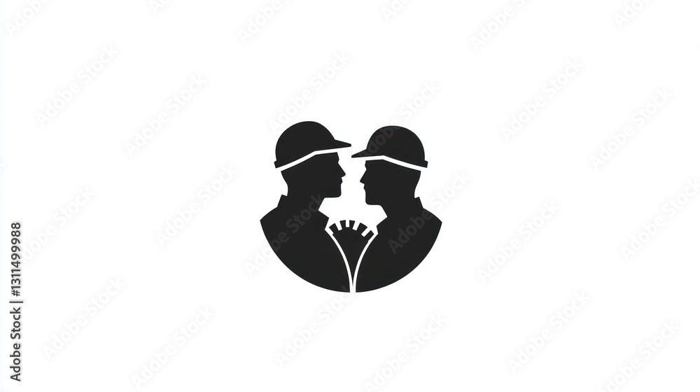 Two workers facing each other, teamwork, industry Two workers facing each other, teamwork, industry