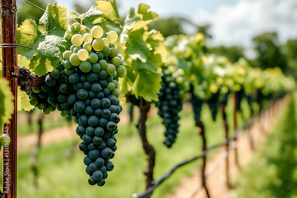 Sunlit Vineyard Grapes Ripe Harvest. Sunlit Vineyard Grapes Ripe Harvest.