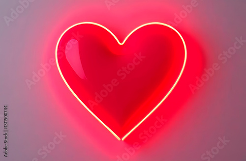 Digital illustration of a glowing red neon heart on a dark background. A vibrant and modern love symbol, perfect for branding, advertising, social media, and decor. luminous, and eye-catching design