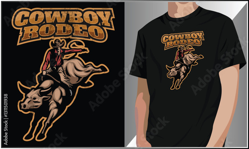 PrintCowboy Rodeo T-Shirt Design, American Cowboy Rodeo Western Style Southern T-Shirt Design, Cowboy Vintage Retro Vector, Horse Riding, Rodeo Cowboy Illustration, Rodeo Rider Cowboy Vector Art.
