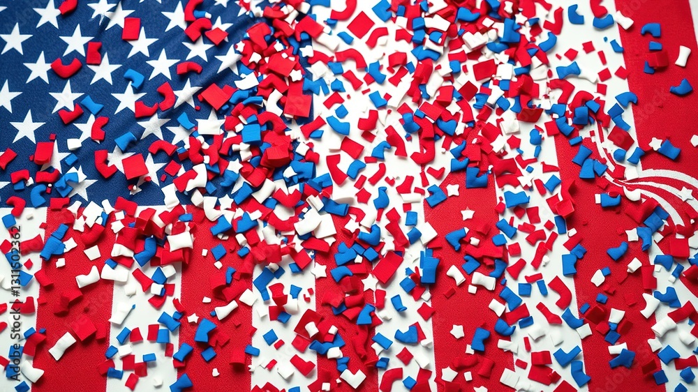 Obraz premium Festive Celebration Confetti on American Flag