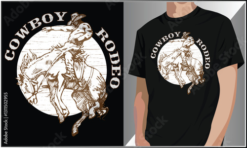PrintCowboy Rodeo Shirt Design, American Cowboy Rodeo Western Style Southern T-Shirt Design, Cowboy T-shirt Design, Rodeo Cowboy Illustration, Rodeo Rider Cowboy Vector Art.