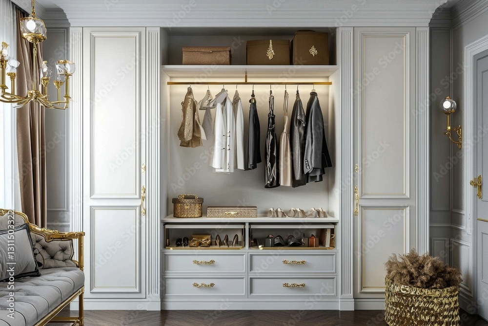 Functional fashion storage with refined classic door design and shelves. Functional fashion storage with refined classic door design and shelves.