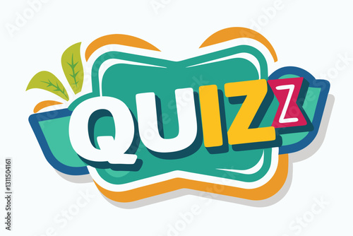 A colorful quiz graphic featuring bold lettering and playful elements encourages interactive learning activities, Quiz Option Sticker