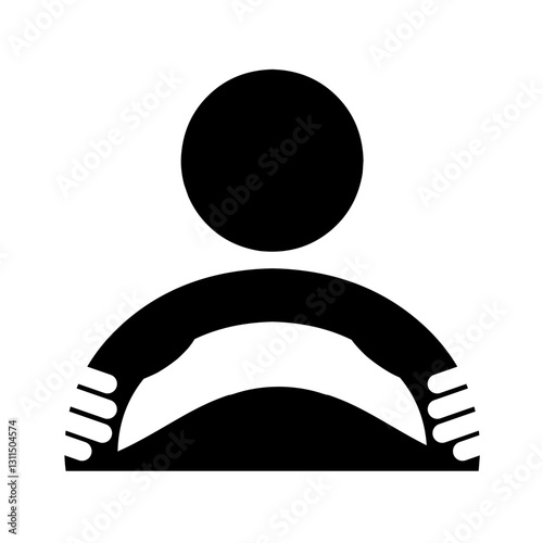 Car driver with hand grip on steering wheel. Vector 