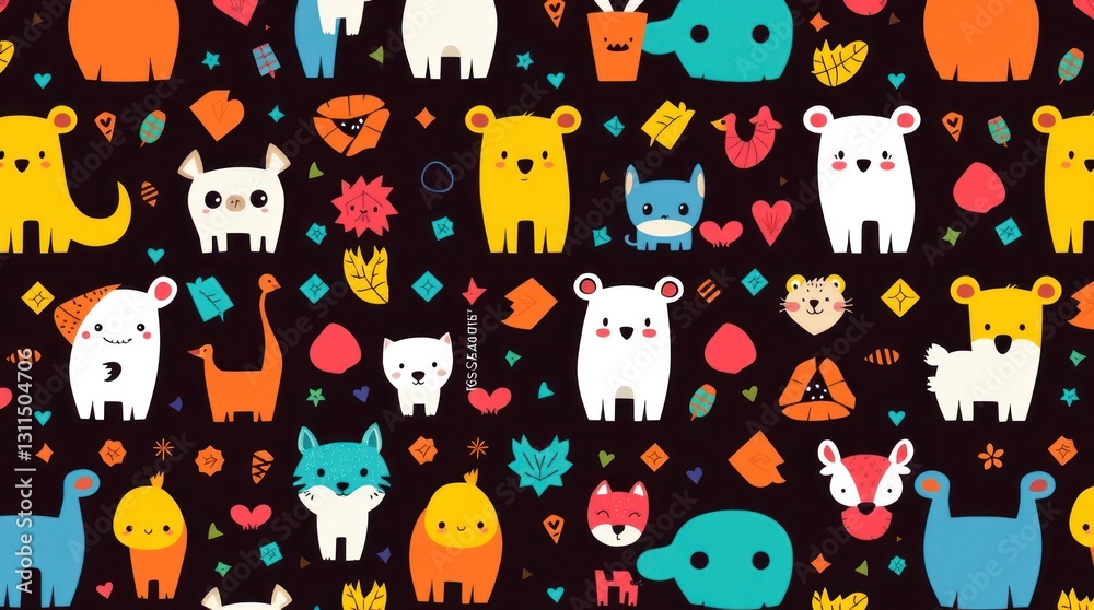 Obraz premium Cute Cartoon Animals Seamless Pattern Design with Playful Elements