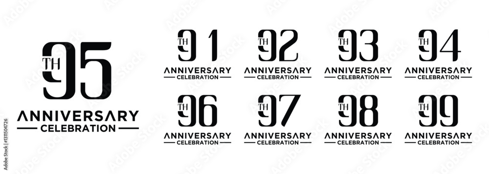 collection of 91st to 99th anniversary logo designs with black numbers on white background collection of 91st to 99th anniversary logo designs with black numbers on white background