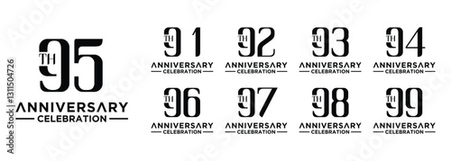 collection of 91st to 99th anniversary logo designs with black numbers on white background photo