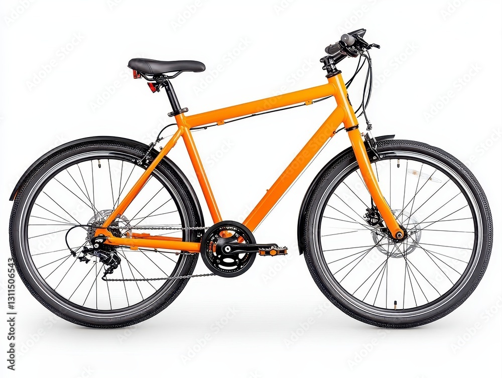 Obraz premium Sleek orange sports bike with a matte seat displayed in an isolated side view on a clean white background setting