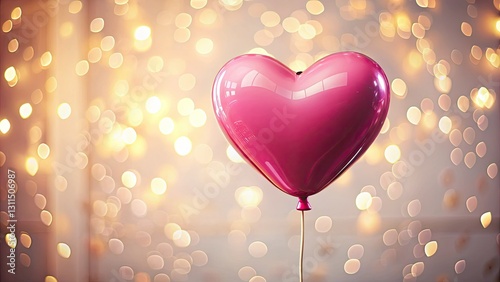 High-detail image: a pastel pink heart balloon, sharply in focus, celebrates Valentine's Day.