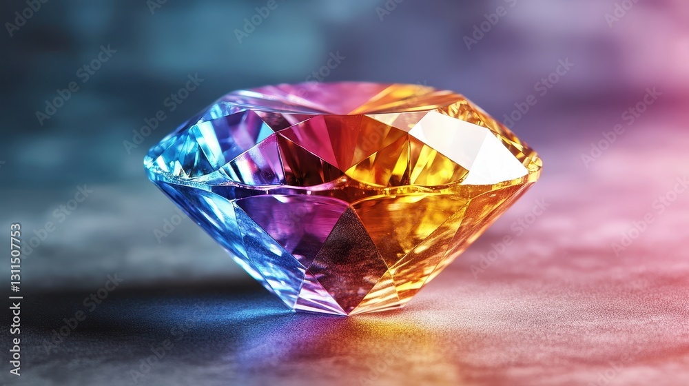 Vibrant Gemstone with Blue Purple and Orange Hues on Dark Background Vibrant Gemstone with Blue Purple and Orange Hues on Dark Background