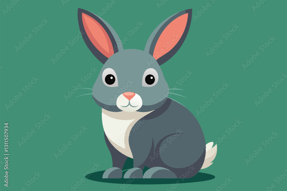 A friendly, customizable rabbit illustration with a gray body and pink accents sits on a vibrant green backdrop, Rabbit Customizable Semi Flat Illustration A friendly, customizable rabbit illustration with a gray body and pink accents sits on a vibrant green backdrop, Rabbit Customizable Semi Flat Illustration