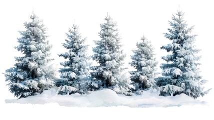 winter christmas trees landscape in watercolor style isolated on white or transparent png