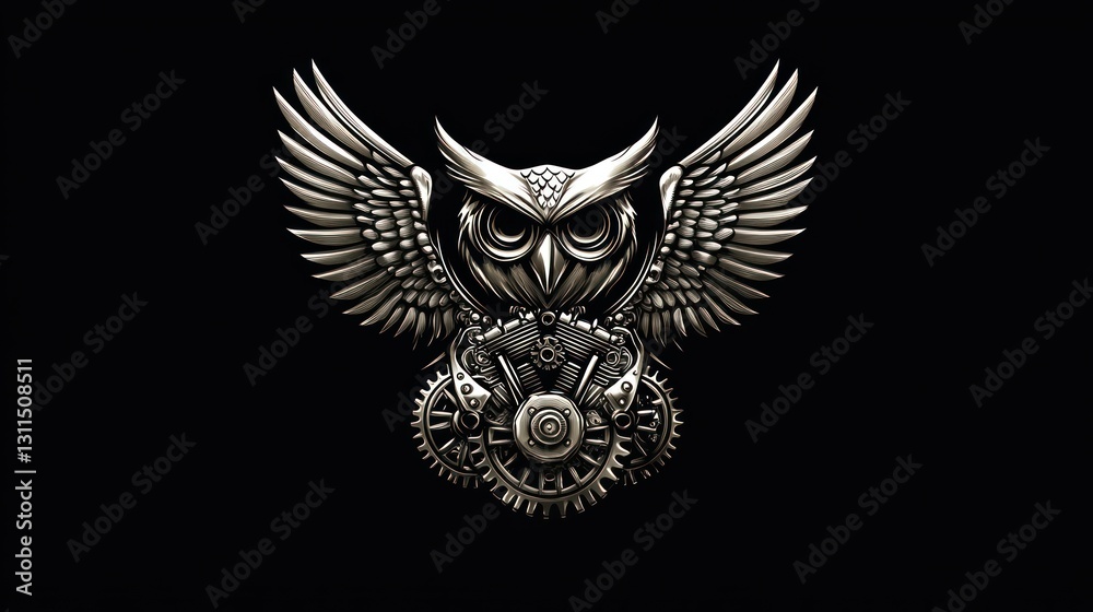 Obraz premium Steampunk owl emblem on dark background. Possible use for a graphic design or product logo