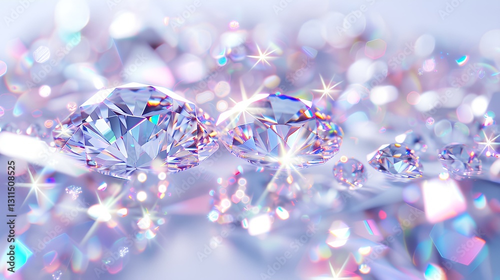scattered diamonds, very flash, crystal clear, emitting colorful light