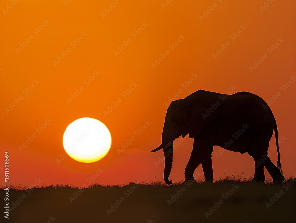 Silhouette of a elephant at sunset