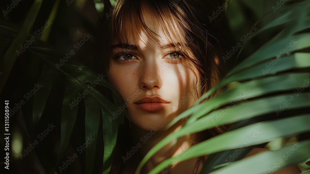 tropical leaf, dark green and feminine