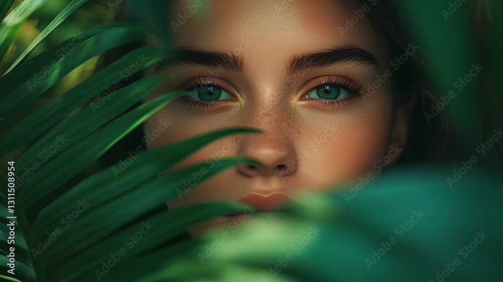 tropical leaf, dark green and feminine