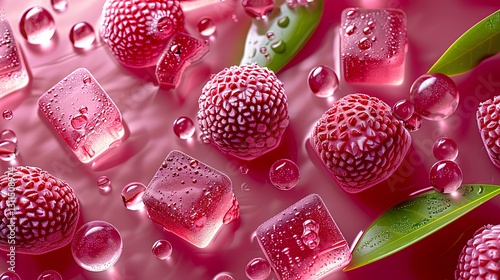 Obraz na płótnie view you can look down on many pieces of Waxberry Bayberry Arbutus Fruit and little pink ice cube w salonie