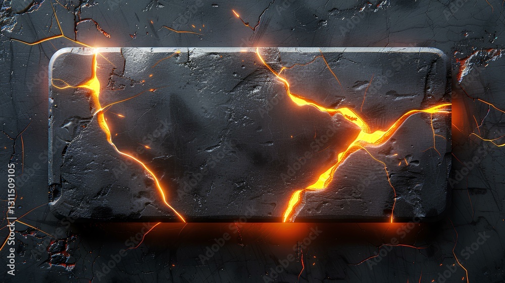 wide rectangle from black stone with crack that glow in orange color