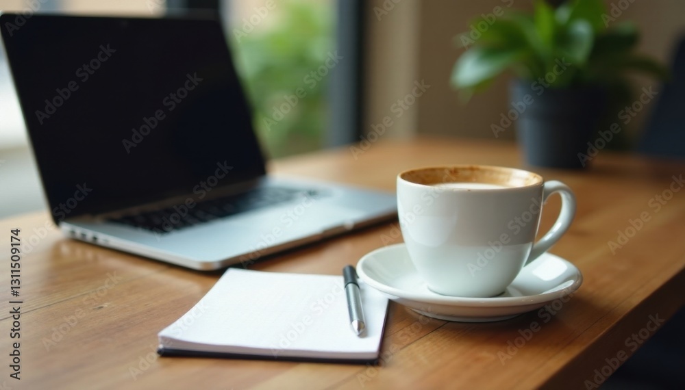 Coffee cups, laptop, notepad, relaxed setting, design, friendly, desk Coffee cups, laptop, notepad, relaxed setting, design, friendly, desk